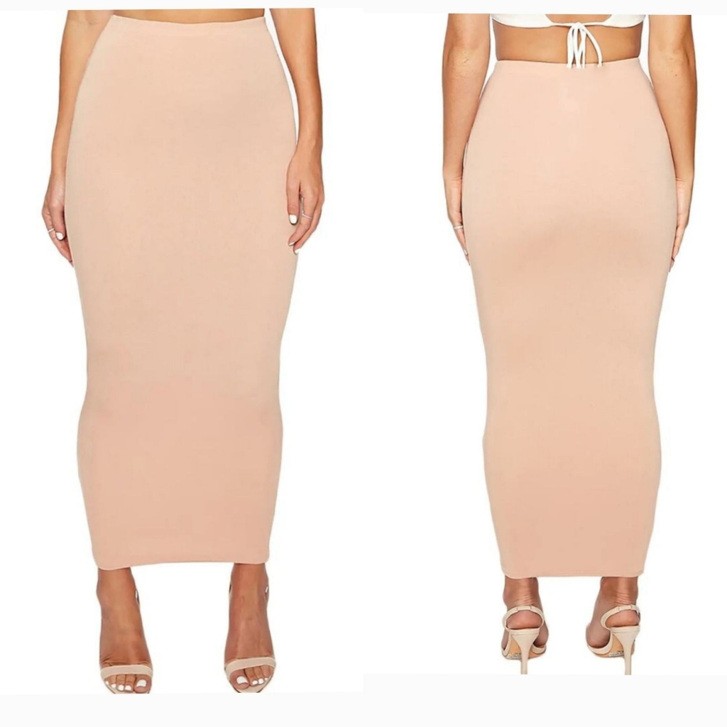 Naked Wardrobe Hourglass Midi Skirt In Nude New
